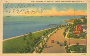 Brooklyn NY Shore Rd & NY Harbor Entrance 1946 Linen Postcard Used