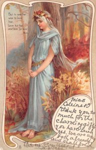 Romance Greetings Robert Burns Quote Lady in blue Brundage Tuck Postcard AA65999