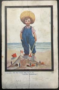 Postcard Used “Young America” Boy Sand Castle Bernhardt Wall OH LB