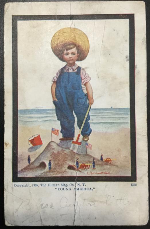 Postcard Used “Young America” Boy Sand Castle Bernhardt Wall OH LB