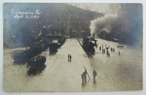 RPPC VINTAGE PHOTO POSTCARD 1911 WILMERDING PA TRAIN STATION FLOOD railroad
