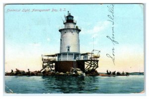 NARRAGANSETT BAY, RI ~ CONIMICUT LIGHT HOUSE 1907 Washington County Postcard