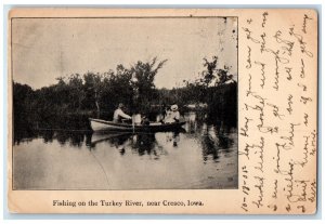 1905 Fishing Turkey River Canoe Boat Lake Cresco Iowa Vintage Antique Postcard