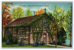 South Bend Indiana IN Postcard Log Chapel Notre Dame Building Exterior View 1938