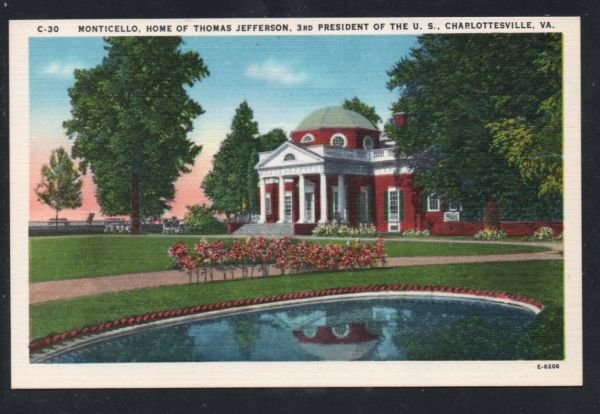 Virginia colour PC Monticello Home of Thomas Jefferson  unused