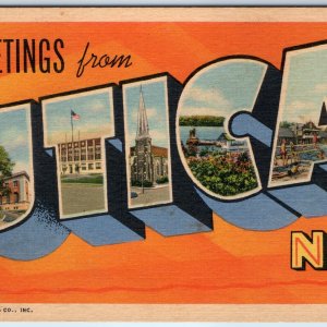 c1940s Utica NY Greeting From Large Letter Multi View Bubble Linen Postcard A263