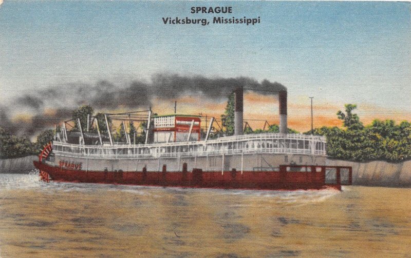 J40/ Vicksburg Mississippi Postcard Linen Sprague Ship Steam Boat 188