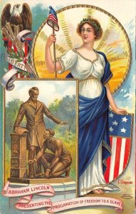 Abraham Lincoln & Slave Liberty Civil War Patriotic 1910s Embossed Postcard