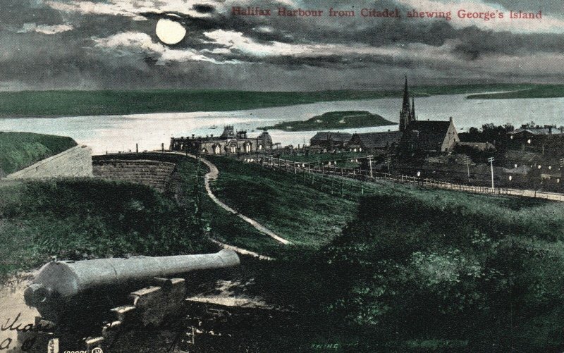 Vintage Postcard 1906 Halifax Harbour From Citadel Showing George Island Canada