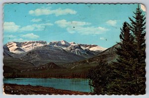 Jasper Lake, Pyramid Mountain, Sparing Mountain, Alberta, Vintage 1970s Postcard