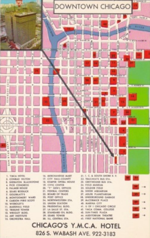 Chicago's Y M C A Hotel and Map Of Downtown