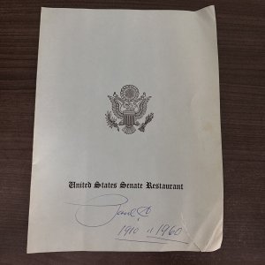 US Senate Restaurant Menu August 22 1960 United States Congress