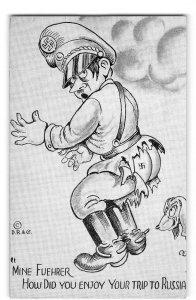 Anti-Hitler WWII Comic Dog Bites Adolph Hitler 1940s Patriotic Vintage Postcard