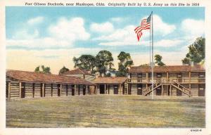 Muskogee Oklahoma birds eye view Fort Gibson stockade antique pc Z17603