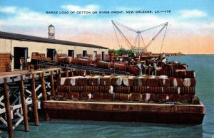 Louisiana New Orleans Barge Load Of Cotton On River Front