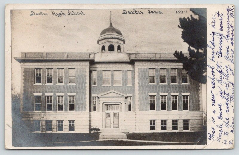 Dexter Iowa~High School~New Building~Uncle Dave is Superintendent~1907 RPPC 