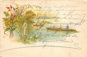 Offenbach Germany 1906 Postcard Artist Design Boaters Posted to USA