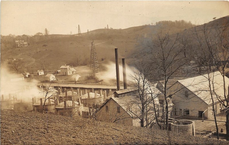 G30/ Pennsylvania? RPPC Postcard c1910 Factory Oil Wells Derricks Pottery?