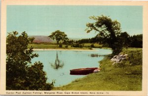 Postcard NS Cape Breton Island Salmon Fishing Margaree River Canoe 1940s S104
