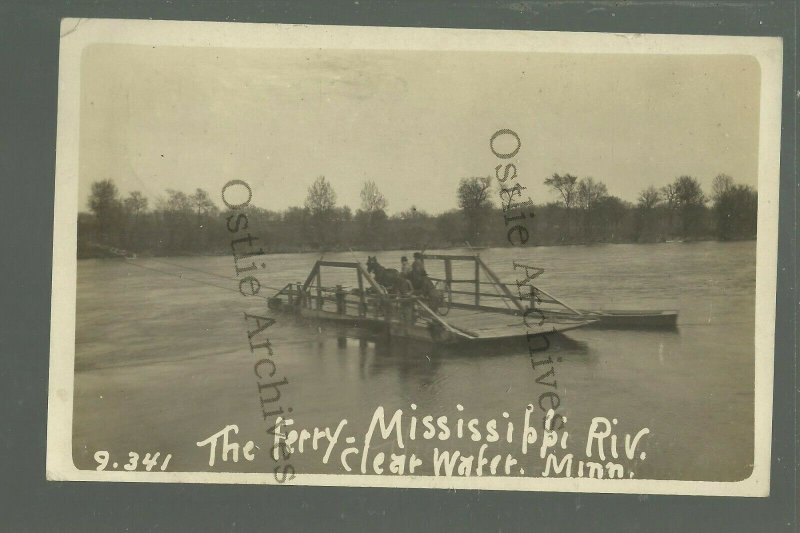 Clearwater MINNESOTA RPPC c1910 FERRY BOAT Mississippi River nr St. Cloud