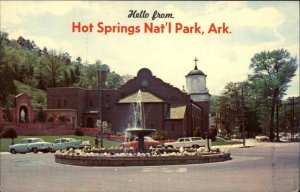 Hot Springs Nat'l Park Arkansas AR Classic Cars Fountain Vintage Postcard
