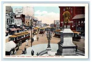 c1920s Corner Cherry and Summit Streets, Steadman Monument, Toledo OH Postcard