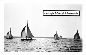 H5/ Charlevoix Michigan RPPC Postcard c40s Chicago Club Sailboats Lake