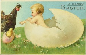 Circa 1910 Easter Cute Baby Hatching From Egg Embossed Vintage Postcard P54