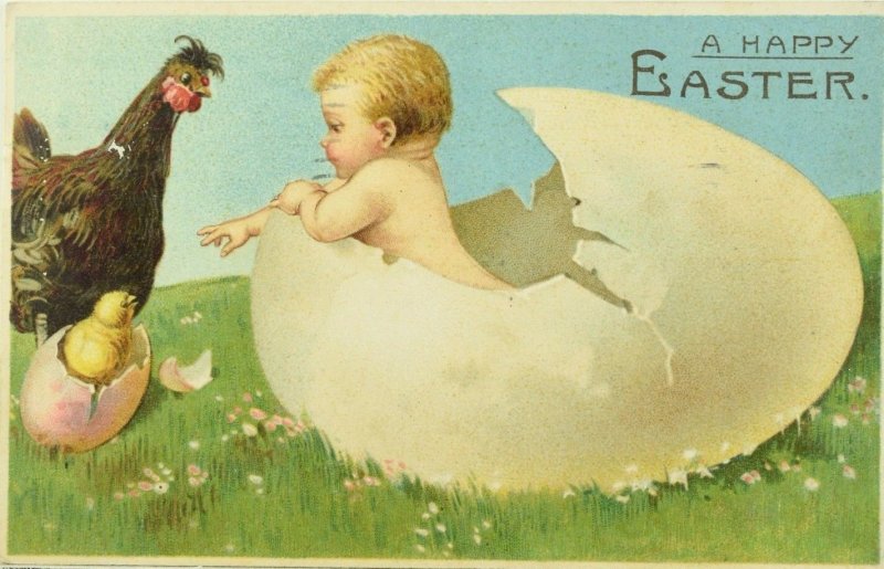 Circa 1910 Easter Cute Baby Hatching From Egg Embossed Vintage Postcard P54