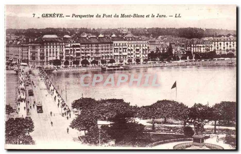 Switzerland Geneve Old Postcard Perspective of the Mont Blanc bridge and swore