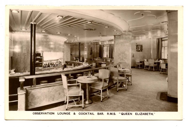 Cunard Line - RMS Queen Elizabeth, Observation Lounge & Cocktail Bar *RPPC