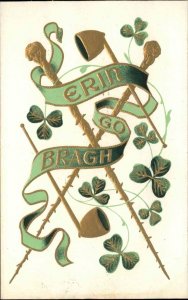 St. Patrick's Day ERIN GO BRAGH Gold Pipes & Canes c1910 Postcard A&S #303