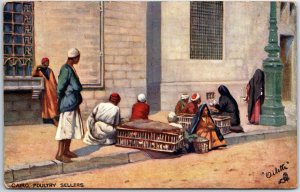 VINTAGE POSTCARD POULTRY SELLERS ON THE STREETS OF CAIRO EGYPT c. 1910 OILETTE