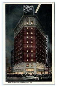 KANSAS CITY, Missouri MO ~ Night View  WESTGATE HOTEL ca 1920s  Postcard