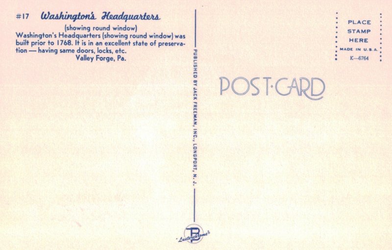 George Washington's Headquarters in Valley Forge, PA Postcard