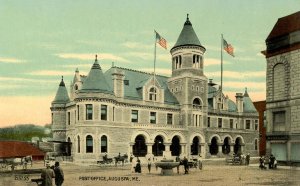 ME - Augusta. Post Office & Street Scene circa 1900