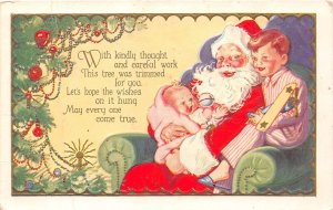 J34/ Santa Claus Christmas Postcard c1910 Children Lap Airplane 168