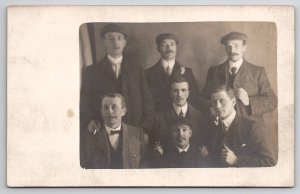 RPPC Group of Men Chums One Crazy Mustache Another with Pipe Postcard G22