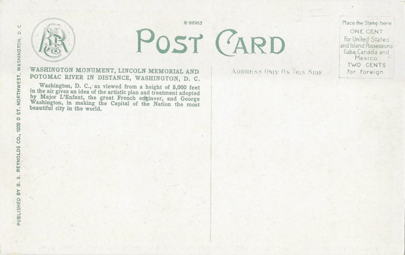 Washington Monument Lincoln Memorial & Potomac River Washington DC