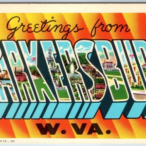 1965 Parkersburg, WV Greetings from Large Letter Chrome CurTeich W. Va. PC A238