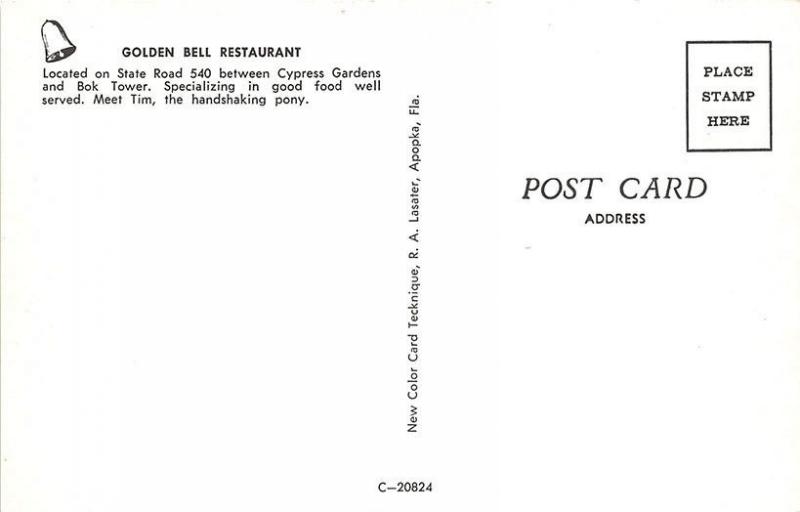 Cypress Gardens FL Golden Bell Drive-In Restaurant Ponies Postcard