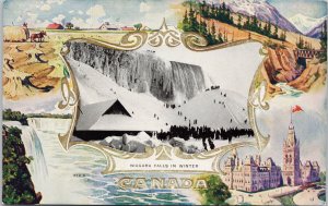 Niagara Falls in Winter Niagara Falls Ontario Patriotic Unused Postcard F91