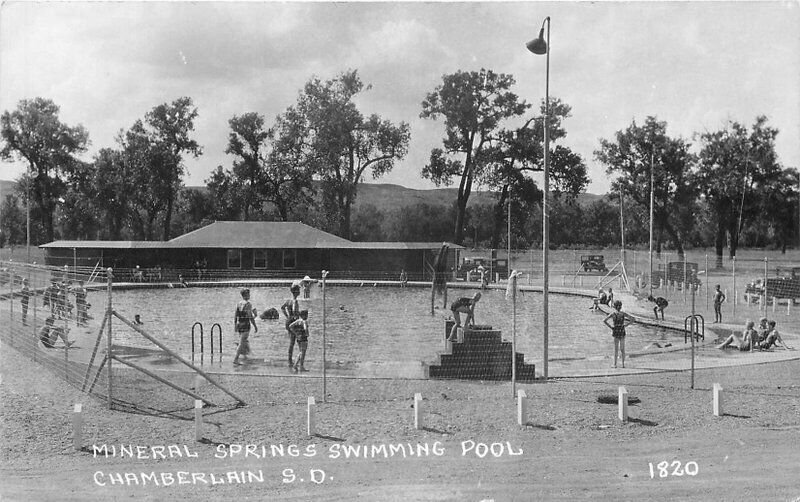 Chamberlain South Dakota Mineral Springs Swimming Pool 1930s RPPC Postcard 6768