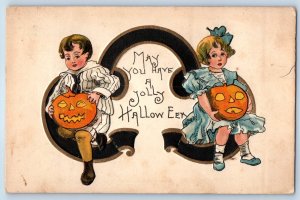 c1910's Halloween Children With Jack O Lantern Embossed Oak Park IL Postcard