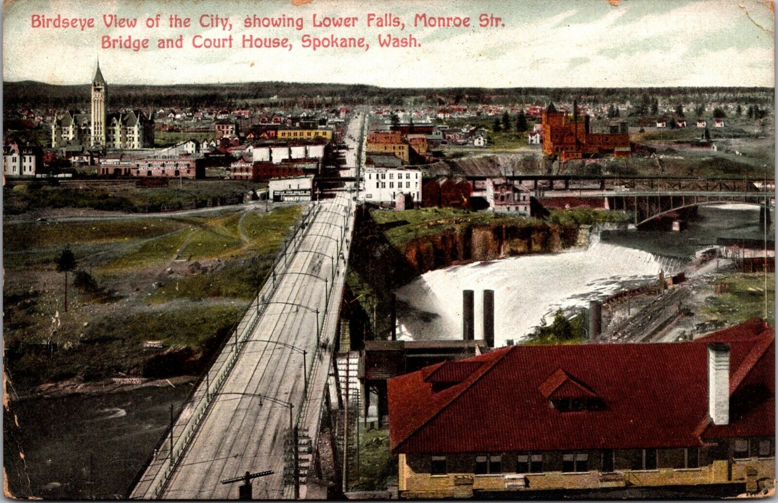 Birds Eye View City Lower Falls Monroe St Bridge Courthouse Spokane 