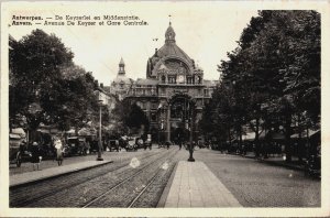 Belgium Anvers Antwerp Avenue de Keyzer et Gare Centrale Vintage Postcard C203