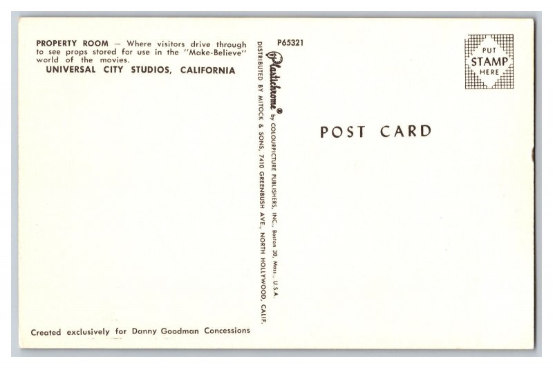 Postcard CA Property Room Universal Studios Calif. Vintage Standard View Card 