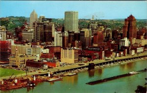 Pittsburgh, Pennsylvania MONONGAHELA RIVER~US STEEL BLDG Shields Rubber Postcard