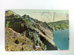 Vintage Postcard Walls of Crater Lake Southern Oregon Mountain Scene