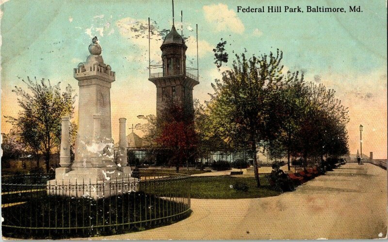 Federal Hill Park Baltimore Md Cancel WOB Antique Postcard Vintage Note Maryland 